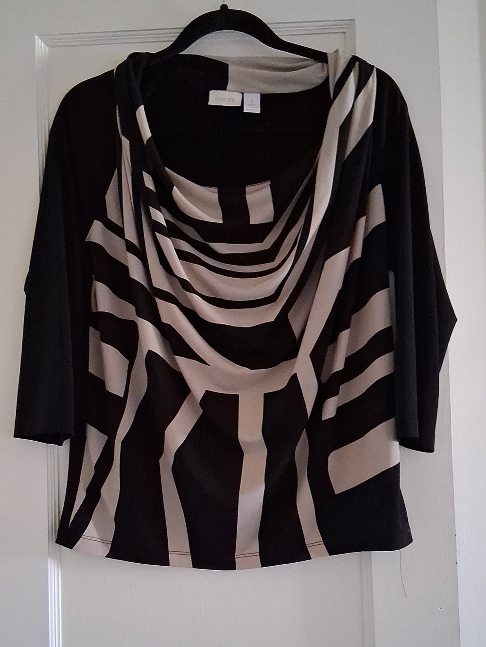 Chico's Black and Cream Cowl-Neck Tunic